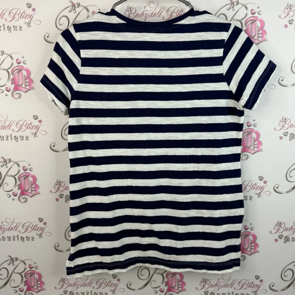 Nicole Miller T-shirt, stripes V-neck Striped navy blue and white Women's Top - Picture 2 of 11